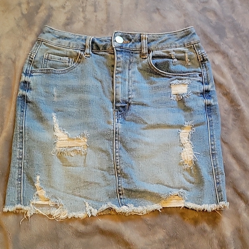 Wax Jean: Light Blue Ripped Mini Jean Skirt